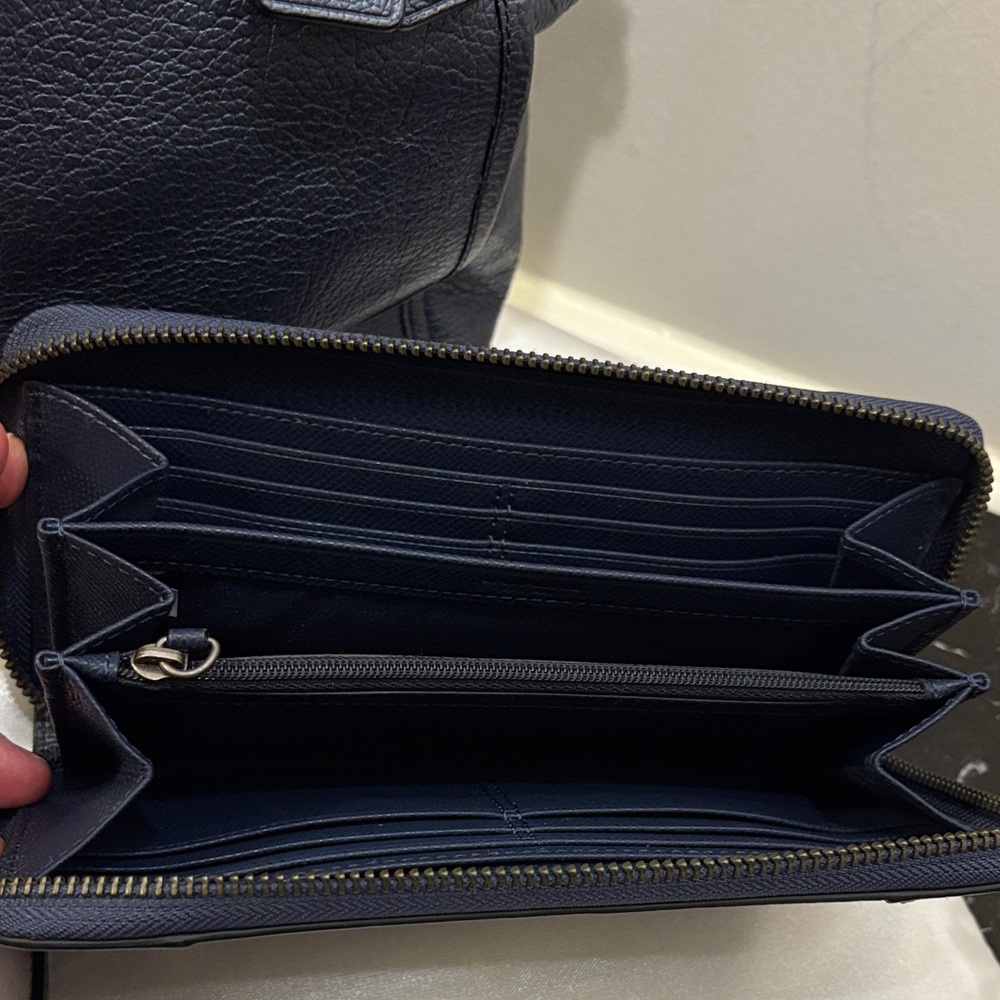 Coach Mickie Dark Blue Metallic Leather Tote and Wallet Set - Picture 4 of 11